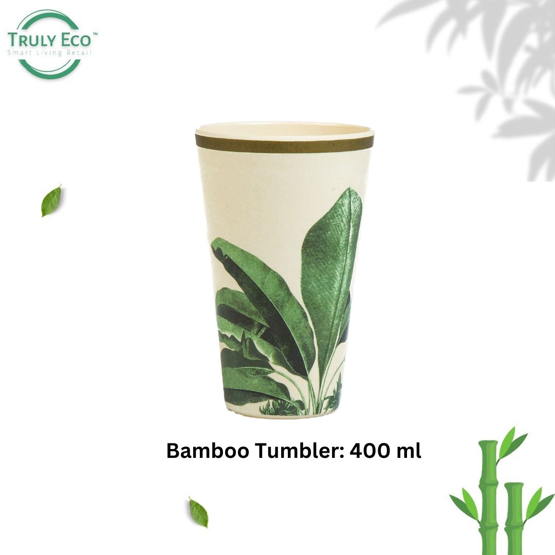 Truly Eco Bamboo Tumbler Glass / Glass Sets | 400ml - Green Leaf Design - Decor