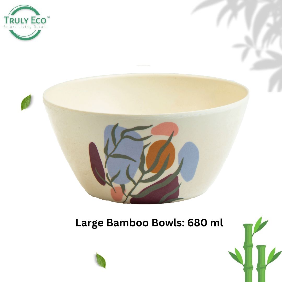 Truly Eco Bamboo Bowl Set (Large Bowl 680ml) - Floral Design - Decor