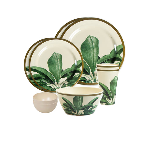 Truly Eco Bamboo Dinner Set | Dinnerware Combo Set (Green Leaf Design) - Decor