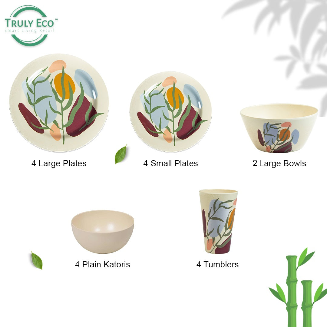 Truly Eco Bamboo Dinner Set | Dinnerware Combo Set (Floral Design) - Decor