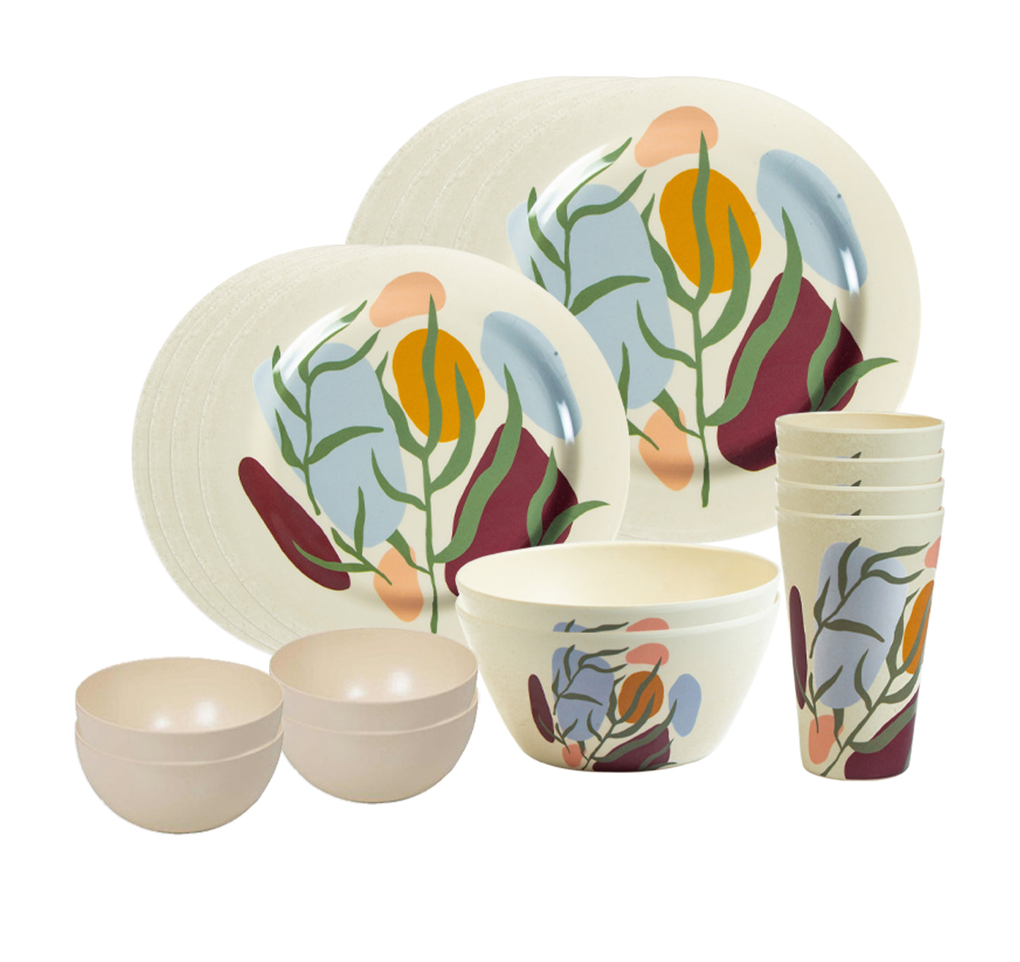 Truly Eco Bamboo Dinner Set | Dinnerware Combo Set (Floral Design) - Decor