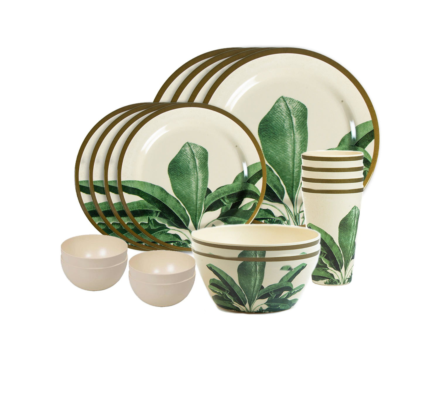 Truly Eco Bamboo Dinner Set | Dinnerware Combo Set (Green Leaf Design) - Decor