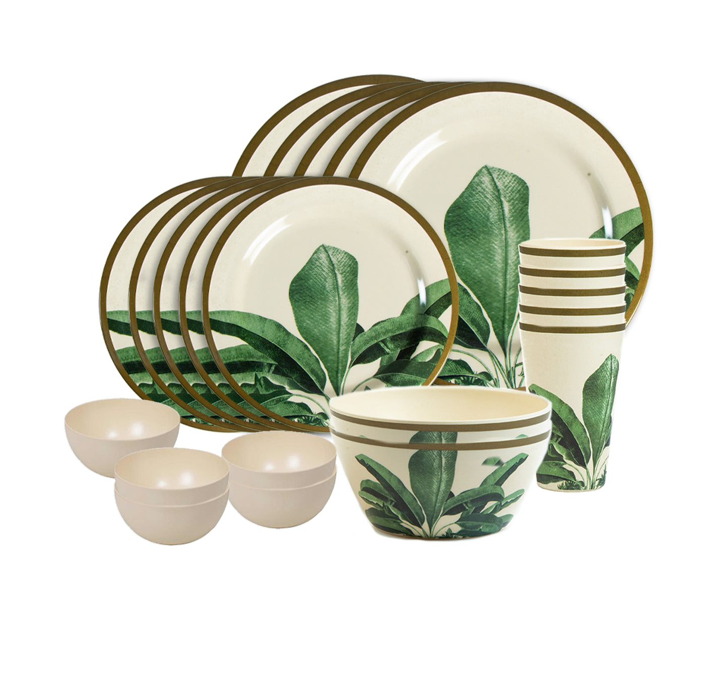 Truly Eco Bamboo Dinner Set | Dinnerware Combo Set (Green Leaf Design) - Decor