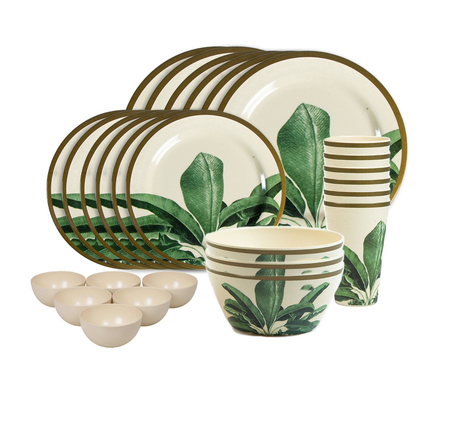 Truly Eco Bamboo Dinner Set | Dinnerware Combo Set (Green Leaf Design) - Decor