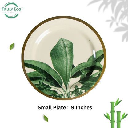Truly Eco Bamboo Dinner Plates / Plate Sets (Small Plates - 9') - Green Leaf Design - Decor