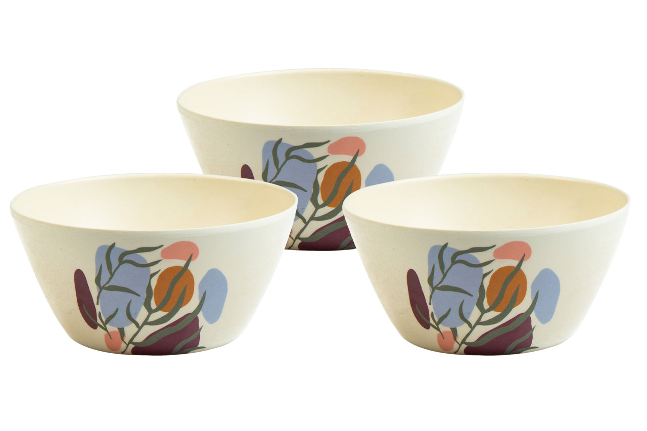 Truly Eco Bamboo Bowl Set (Large Bowl 680ml) - Floral Design - Decor