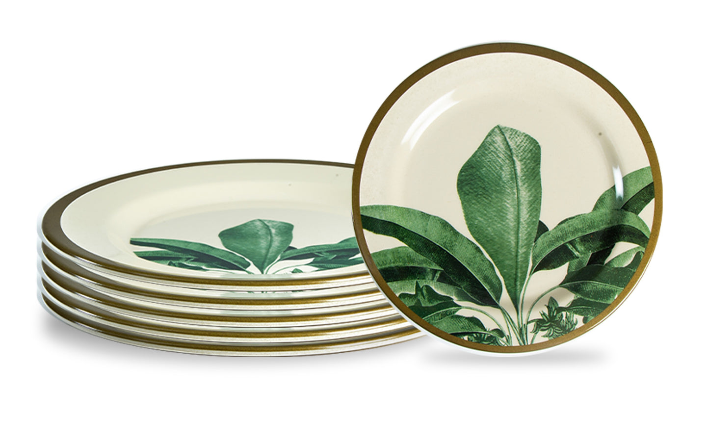 Truly Eco Bamboo Dinner Plates / Plate Sets (Large Plates - 11') - Green Leaf Design - Decor