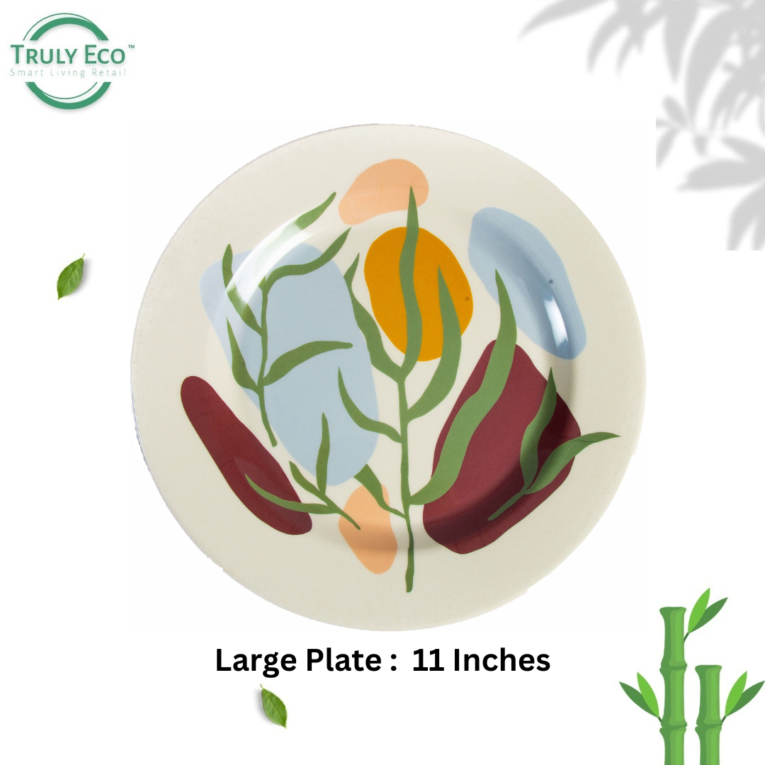 Truly Eco Bamboo Dinner Plates / Plate Sets (Large Plates - 11') - Floral Design - Decor