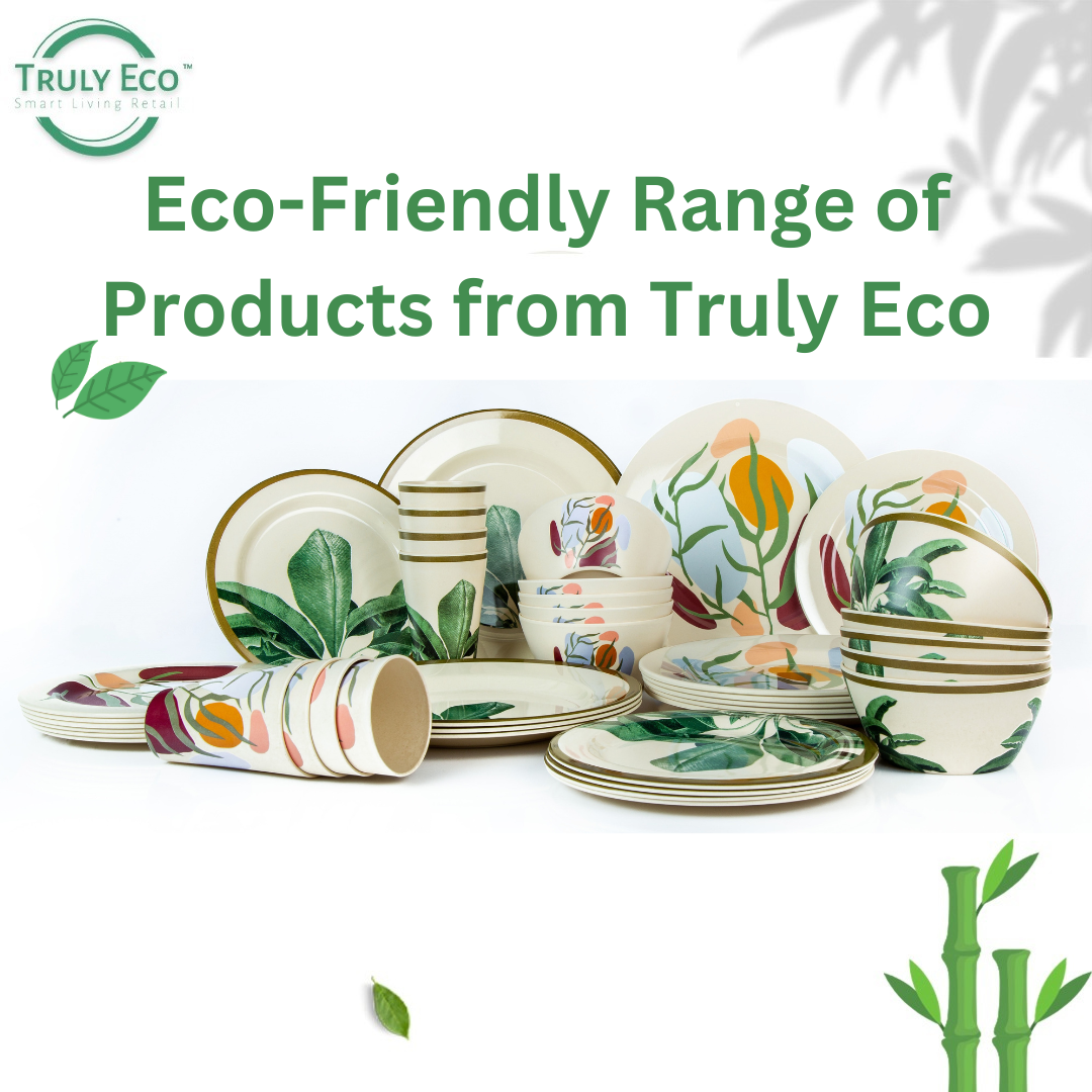 Truly Eco Bamboo Dinner Plates / Plate Sets (Large Plates - 11') - Floral Design - Decor