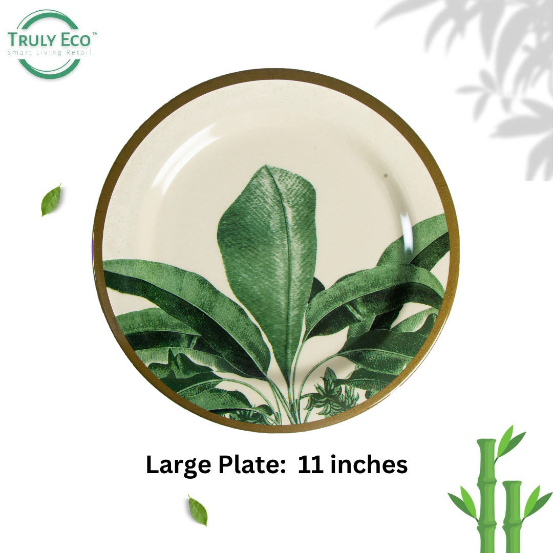 Truly Eco Bamboo Dinner Plates / Plate Sets (Large Plates - 11') - Green Leaf Design - Decor