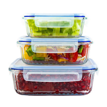 Truly Eco Oblong Borosilicate Glass Containers Combo Set - 370ml, 640ml and 1050ml