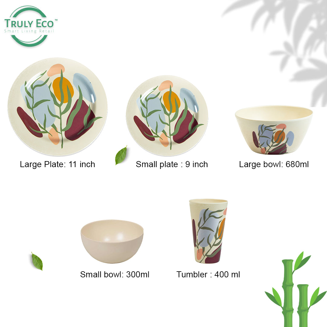 Truly Eco Bamboo Dinner Set | Dinnerware Combo Set (Floral Design) - Decor