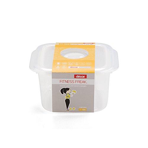 Décor BPA Free Square Stackable Kitchen Airtight Storage Container With Microwave Safe Airvent Lids, Dishwasher Safe, Freezer Safe , 1 Litre, White - Decor