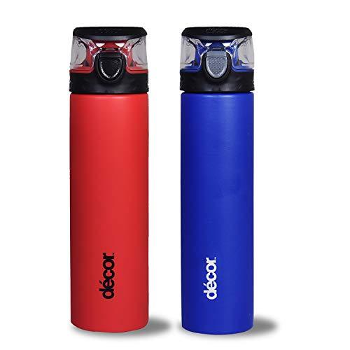 Décor Stainless Steel One Touch Water Bottles Combo (780ml)(Red, Blue) - Decor