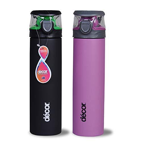 Décor Stainless Steel One Touch Water Bottles Combo (780ml)(Black, Purple) - Decor