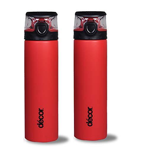 Décor Stainless Steel One Touch Water Bottles Combo, 780ml(Red & Red) - Decor