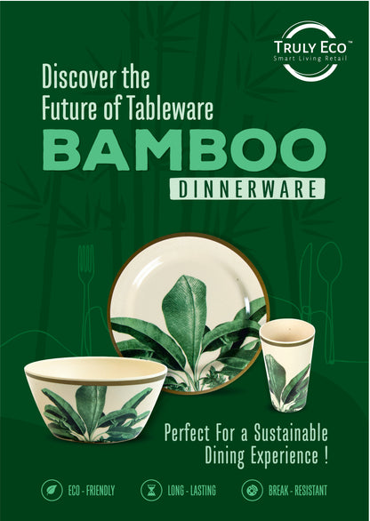 Truly Eco Bamboo Tumbler Glass / Glass Sets | 400ml - Green Leaf Design - Decor