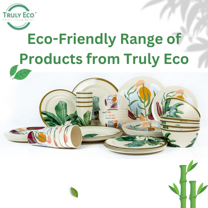 Truly Eco Bamboo Dinner Plates / Plate Sets (Small Plates - 9') - Green Leaf Design - Decor