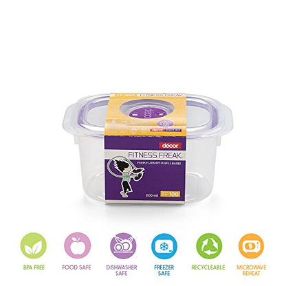 Décor Fitness Freak- FF100 Plastic Airtight Container - 800 ml, Purple. - Decor