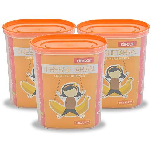 Decor Freshetarian Press Fit Oblong Airtight Storage Container Set for Kitchen 2000Mls (3 Pcs) - Decor