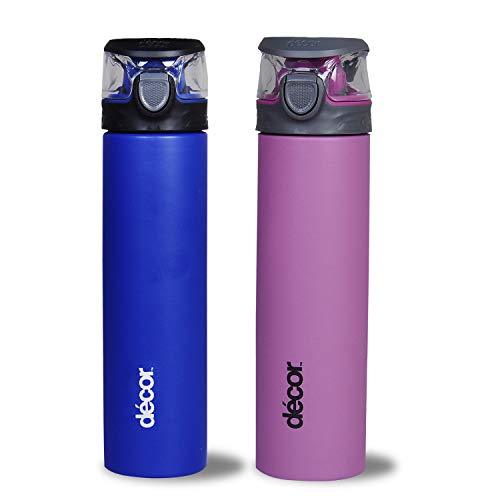 Décor Stainless Steel One Touch Water Bottles Combo, 780ml(Purple & Blue)