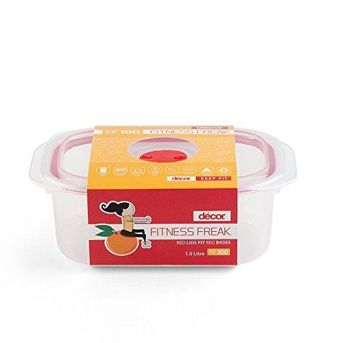 Décor BPA Free Rectangular Stackable Kitchen Airtight Storage Container With Microwave Safe Airvent Lids, Dishwasher Safe, Freezer Safe , 1 Litre, Red - Decor