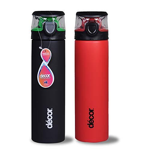 Décor Stainless Steel One Touch Water Bottles Combo, 780ml(Black & Red)