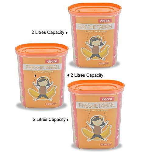 Decor Freshetarian Press Fit Oblong Airtight Storage Container Set for Kitchen 2000Mls (3 Pcs)