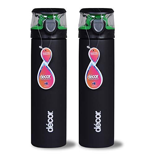 Décor Stainless Steel One Touch Water Bottles Combo, 780ml(Black & Black)