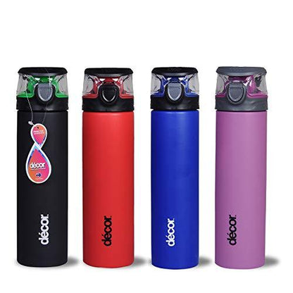 Décor Stainless Steel One Touch Water Bottles Combo (780ml)(Black, Red, Purple & Blue) - Decor